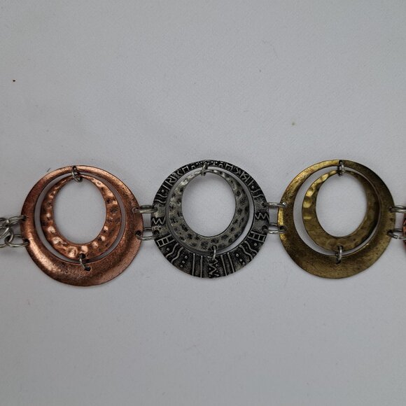 Boho Multi Tone Metal Hoop Chain Belt w/ Silver, Copper, Brass Tone Double Hoops - Picture 4 of 16